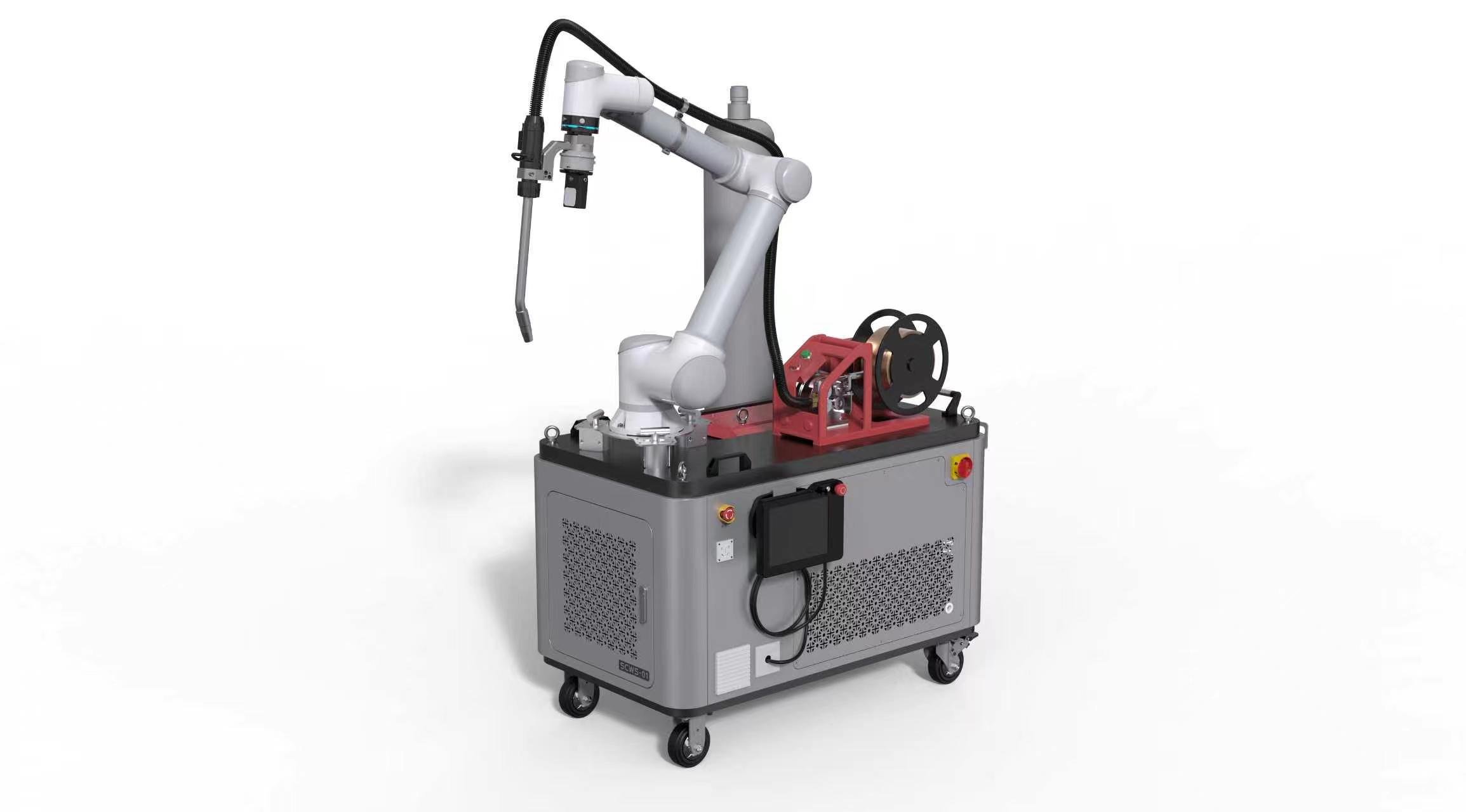 Collaborative welding robot mobile workstation with an integrated wire-feeding unit
