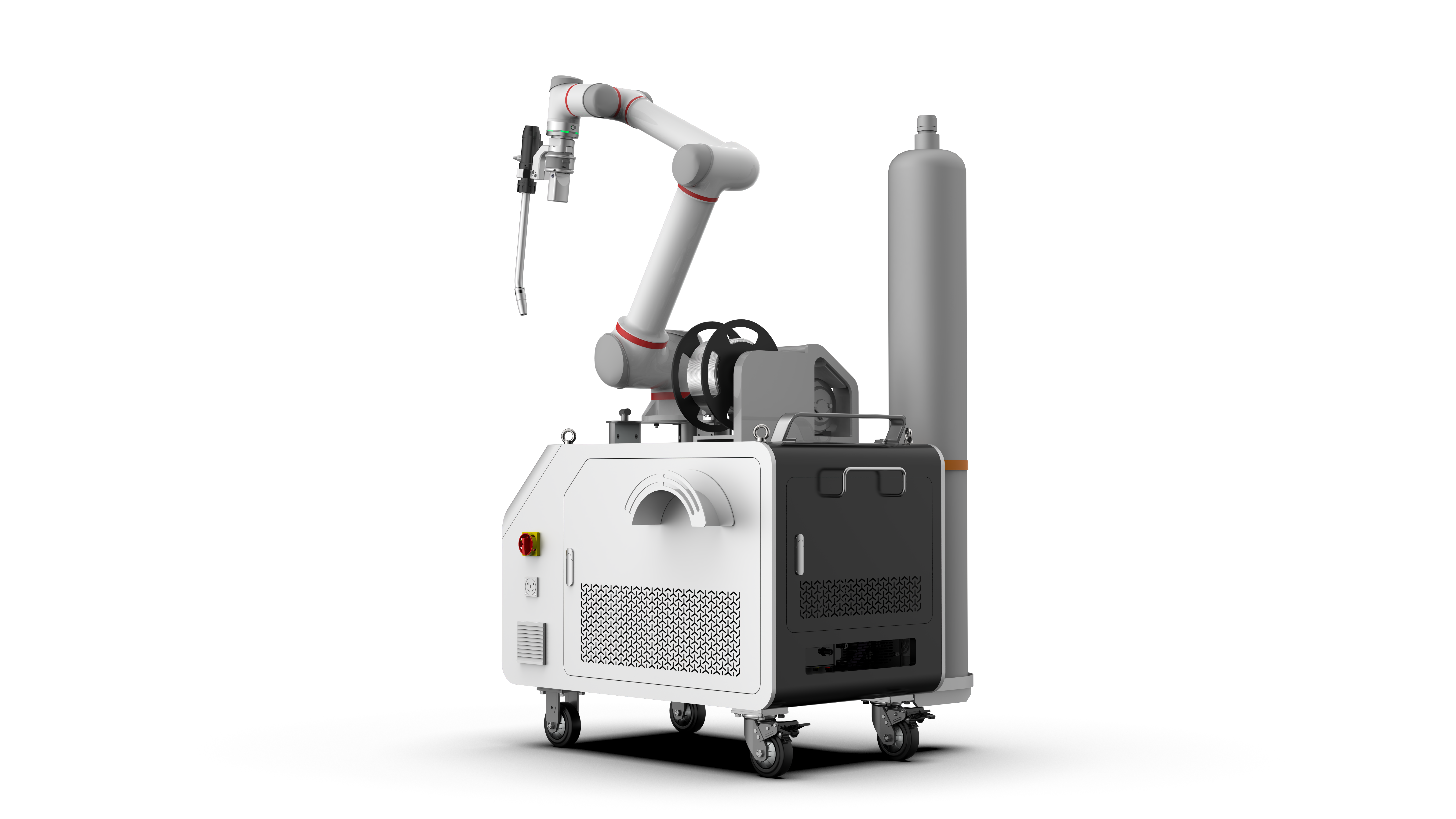 Operator hand-guiding a collaborative welding robot